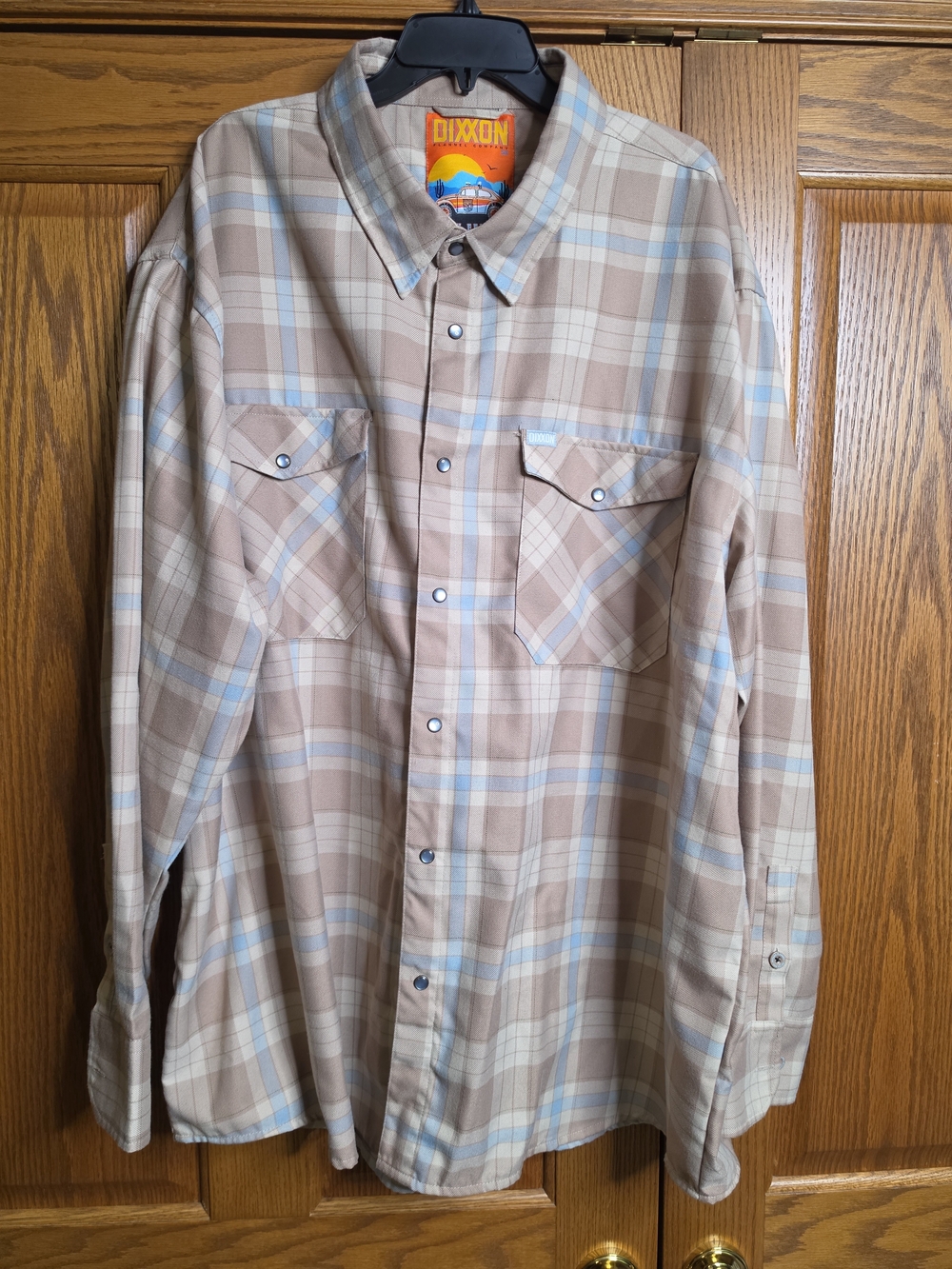 DIXXON Beige and Light Blue Plaid Button-Down Shirt 5XL